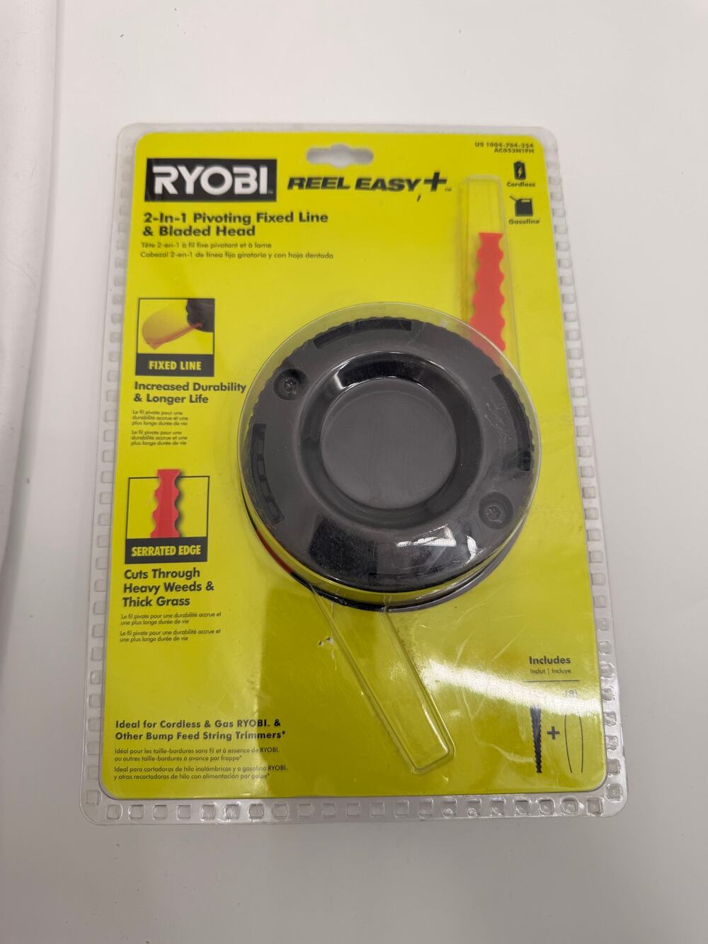 RYOBI REEL EASY+ 2-in-1 Pivoting Fixed Line & Bladed Trimmer Head AC053N1FH